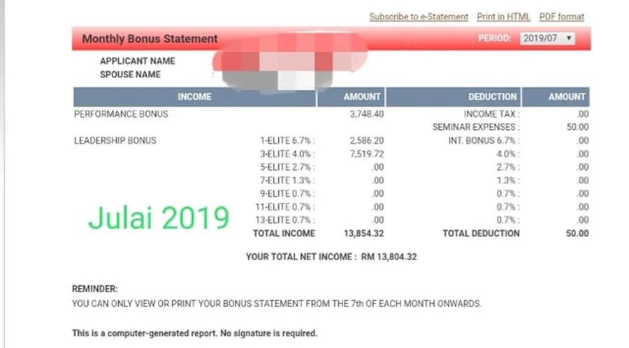 Contoh bahan sokongan pendapatan yang perlu disahkan